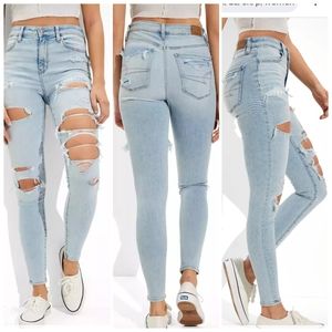 American Eagle®™ Blue High Waisted, Ne(x)t Level Stretch, Ripped Skinny Jeans